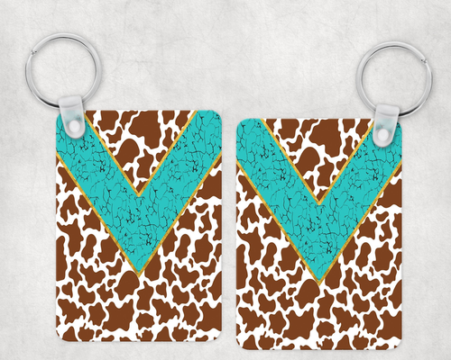 Cow Print Turquoise V Keychain