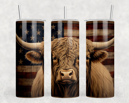 american flag highland cow 20 oz Steel Tumbler With Or Without Bluetooth Speaker