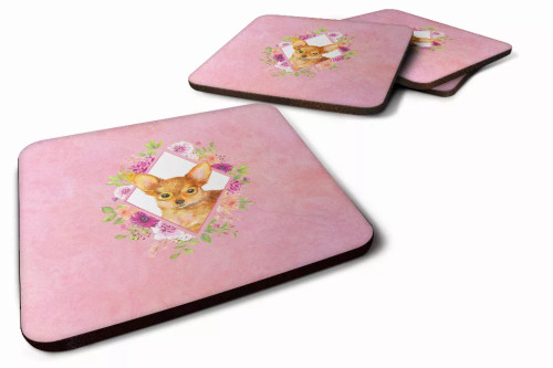 Flowers Design with Dog Foam Coaster Set of 4 - S000213B001695P003231V000