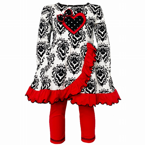 AnnLoren Girls Winter Damask Valentine's Heart Holiday Dress Tunic & Leggings Set - AMORE-FS-289LS-2 AnnLoren Girls Winter Damask Valentine's Heart Holiday Dress Tunic & Leggings Set - AMORE-FS-289LS-2