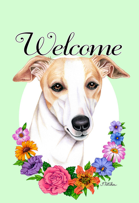 Whippet - Best of Breed Welcome Flowers Garden Flag