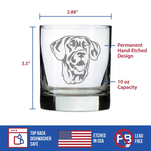 Great Dane Face Whiskey Rocks Glass - Great Dane Gifts