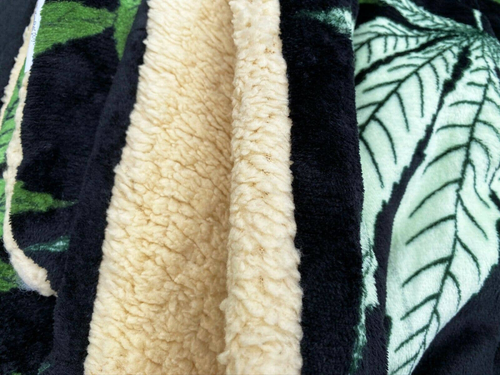Marijuana Warm Thick Soft Borrego Sherpa Blanket 3 Piece Set