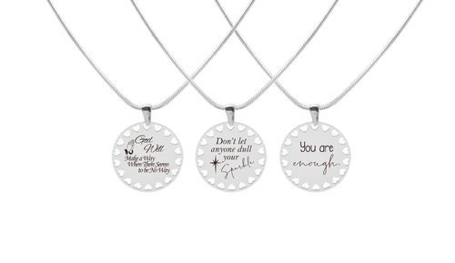Inspirational Disc Necklace with Hearts Cutout By Pink Box - PinkBox5-01713