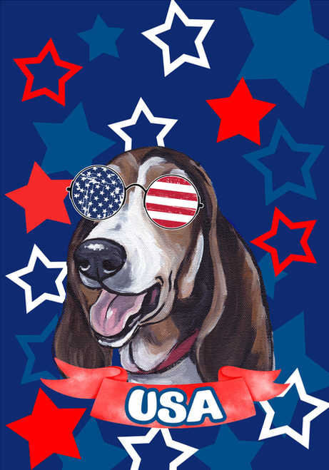 Basset Hound - Hippie Hound Studios Patriotic  House and Garden Flags - S001917B002771P000118V002