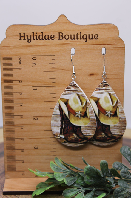 Cowboy Boots & Hat Teardrop || Faux Leather Dangle Earrings