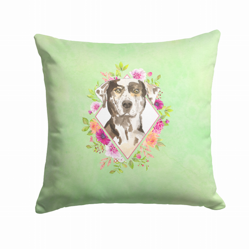Floral Design with Dog Picture Fabric Decorative Pillow