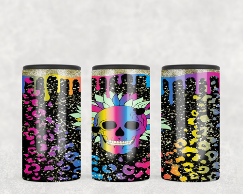 neon leopard print skull  Steel can hugger - optional speaker