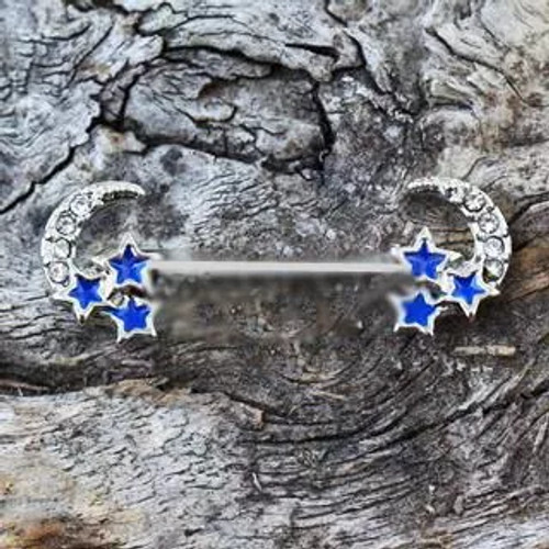 316L Stainless Steel Jeweled Moon and Star Nipple Bar - S000489B001391P000710V002