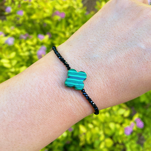 Semi-Precious Rounded Cross Stretch Bracelet - Z1-1005-ZA0307-GREEN