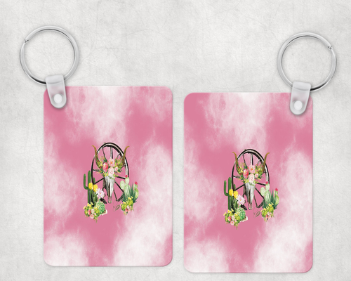 Pink Bull Skull Keychain