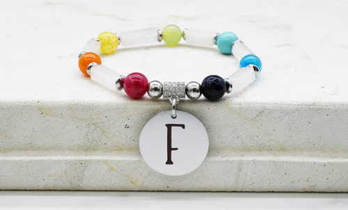 Natural Quartz Initial Bracelet By Pink Box - 2022RECTQUARTZFSLV