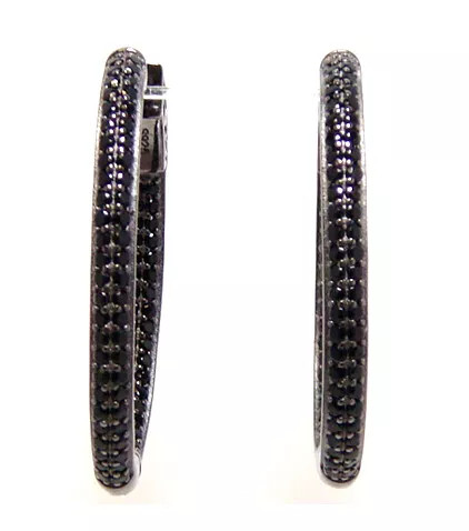 Simulated Black Diamond Oval Inside-Out Hoop Earrings, 925 Sterling Silver - S001178B001822P000301V002