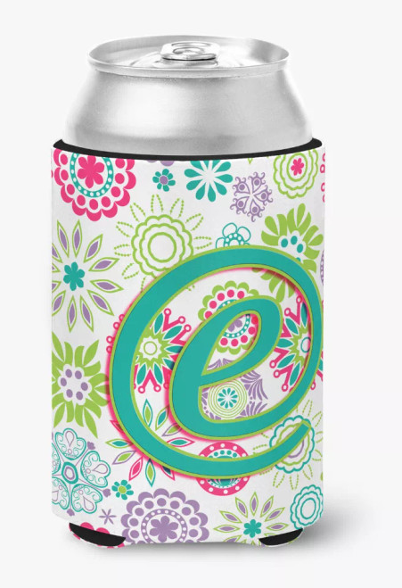 Monogram Letter Flowers Can or Bottle Hugger