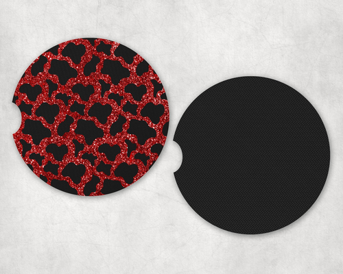 Red faux glitter Cow Print|Car Coaster Set