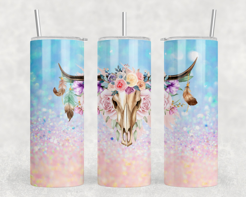 faux glitter Bull Skull|Skinny Tumbler|Optional Bluetooth Speaker| Speaker Color Varies