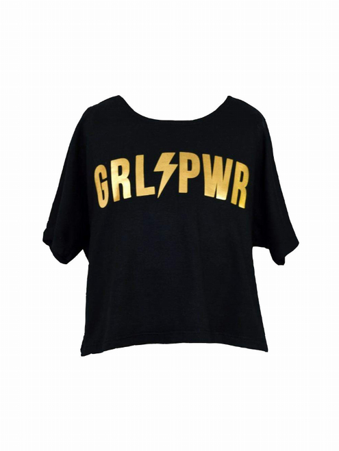 Red Black Patches Boxy Top With Grl Pwr Graphic