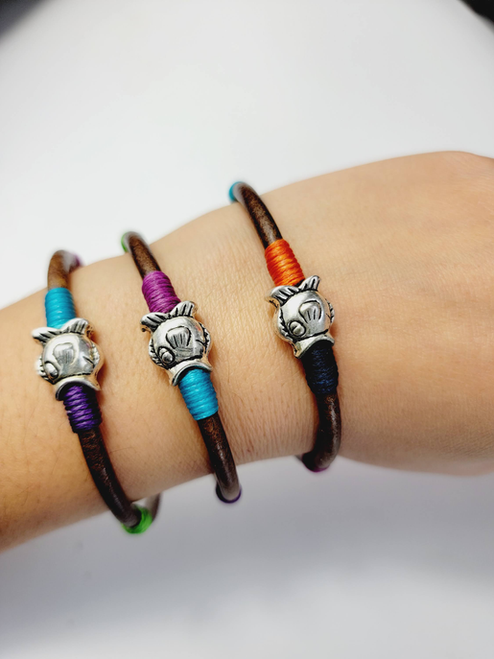 Handmade genuine Leather brecelet with Lucky fish