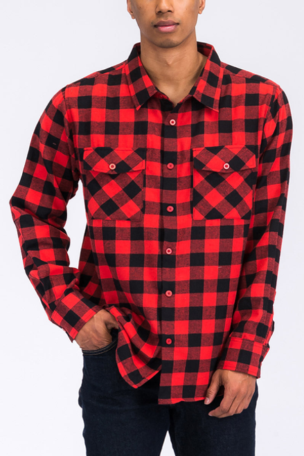 101 FLANNEL - FL101-BLKRED-L