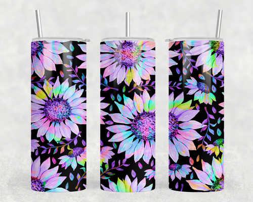 Neon Sunflowers - 20 oz Steel Skinny Tumbler - Optional Blue Tooth Speaker - Speaker Color will Vary