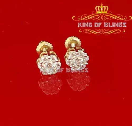 SIlver Earring 10k Yellow Gold Finish and Lab Created Diamond 7 stone Flower Earrings