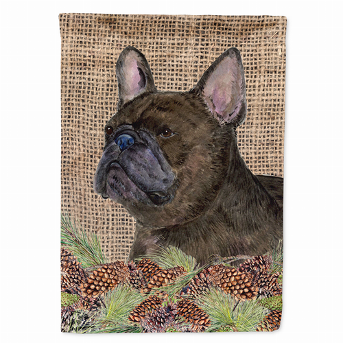 Faux Burlap and Pine Cones with Dog Flag Garden Size - S000213B001695P118925V000