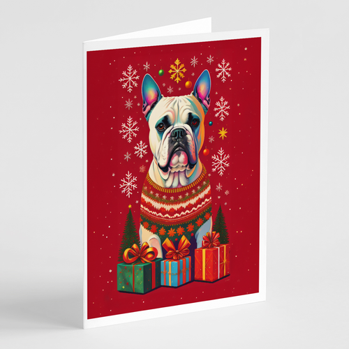 White Boxer Cropped Ears Holiday Christmas Greeting Cards Pack of 8