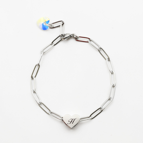 Sliding Reversible Heart Initial Bracelet With Austrian Crystals - PinkBox3-3854