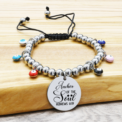 Adjustable Evil Eye Inspirational Beaded Bracelets - 23.TIE.EE.22MM-SVG-ANCHOROFMYSOUL
