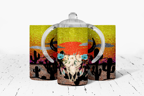 Sunset Bull Skull Insulated Kids Dual Lid Sippy Cup Tumbler