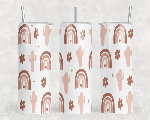 Rainbows and Cactus|Skinny Tumbler|Optional Bluetooth Speaker| Speaker Color Varies