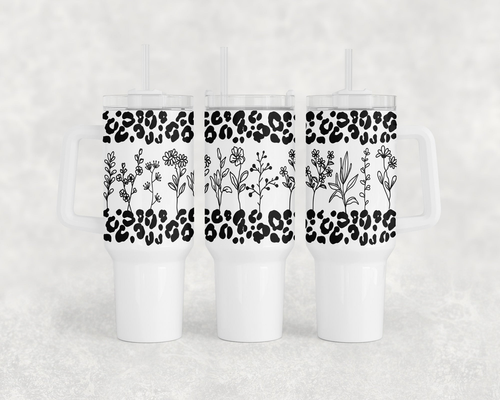 Leoprad Print Flowers 40oz Tumbler