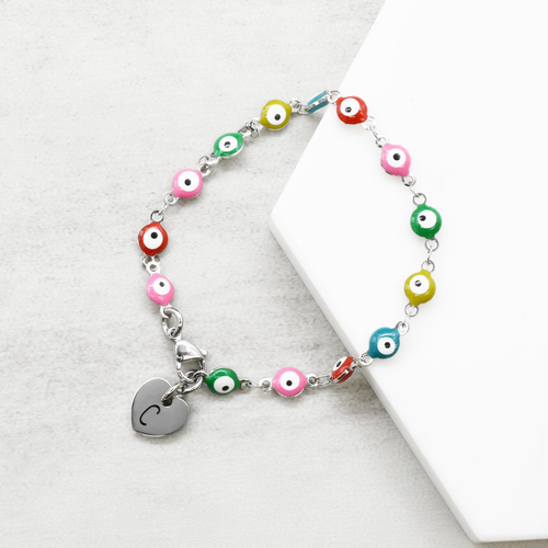 Dainty Reversible Evil Eye Heart Initial Bracelets By Pink Box - PinkBox3-829