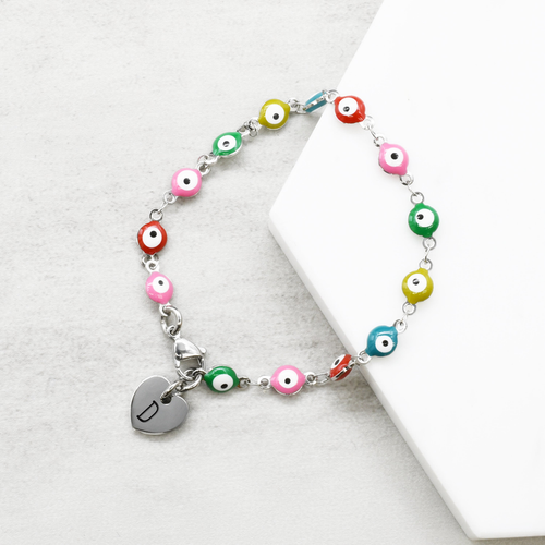 Dainty Reversible Evil Eye Heart Initial Bracelets By Pink Box - PinkBox3-830