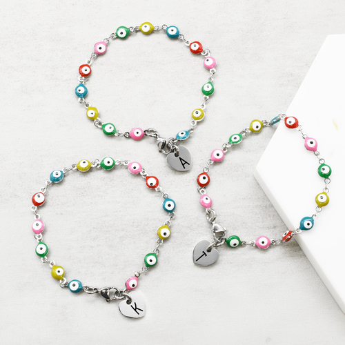 Dainty Reversible Evil Eye Heart Initial Bracelets By Pink Box - PinkBox3-850