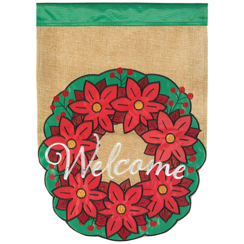 Welcome Christmas Wreath Flag Poly