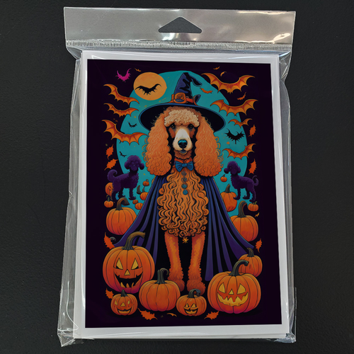 Apricot Standard Poodle Witchy Halloween Greeting Cards Pack of 8