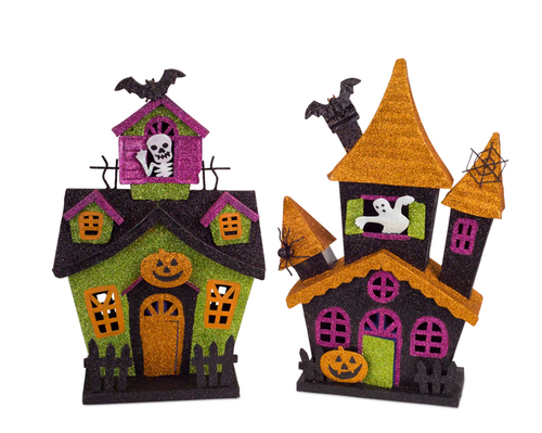 LED Haunted House with 6 Hour Timer (Set of 2) 18"H Metal