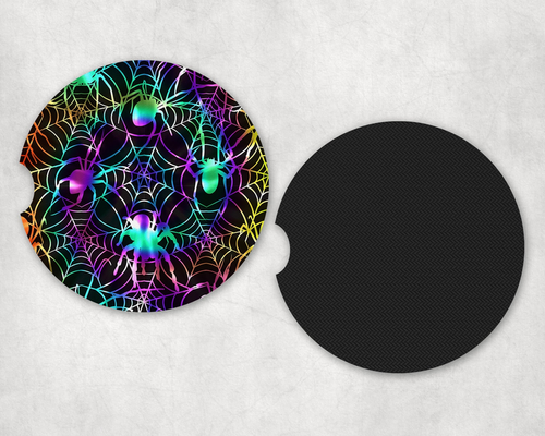 Neon Spider Webs|Car Coaster Set