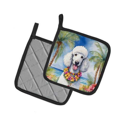 Pomeranian Luau Pair of Pot Holders