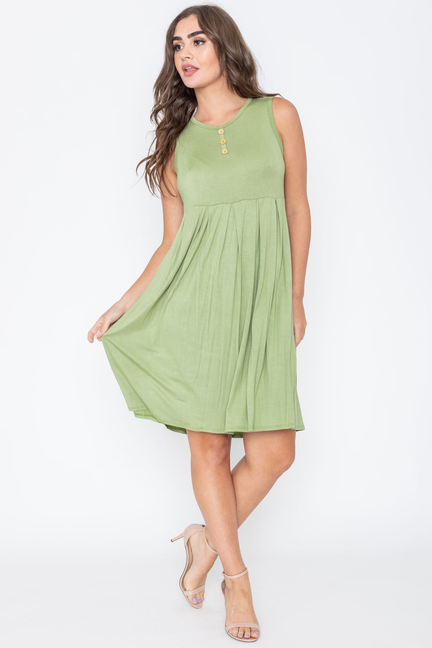 Sleeveless Button Accent Pleated Midi Dress - F3-Eloges-4109