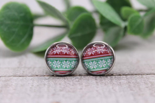 Christmas Sweater | Glass Stud Earrings | Hypoallergenic