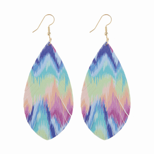 Multicolor Printed Leather Tassel Hook Drop Dangle Earrings By DOBBI - HDE2894