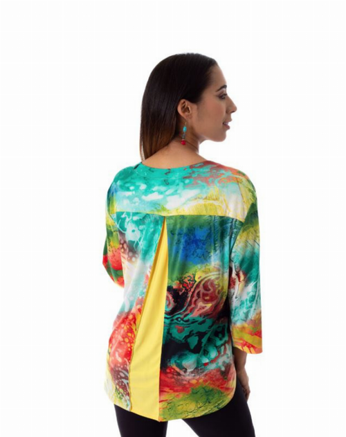 Zipper Front V Neck With Solid Color Combo Back Tunic - S001372B002006P000128V011 Zipper Front V Neck With Solid Color Combo Back Tunic - S001372B002006P000128V011