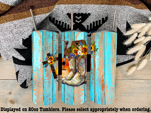 Wood Grain Floral Boots Steel Tumbler