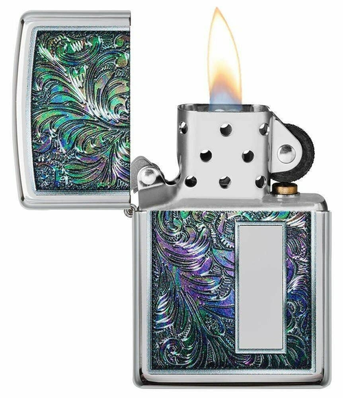 Zippo Colorful Venetian Design Engraving Space High Polish Chrome Lighter