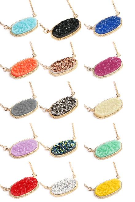 Resin Druzy Stone Pendant Necklaces ( Variety colors available ) By DOBBI