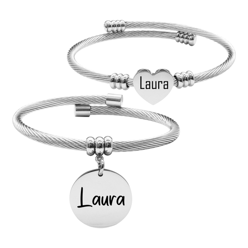 Pink Box Womens Personalized Reversible Name Cable Bracelet Set - 23.SET-PBC.OHC-LAURA