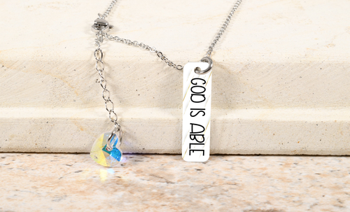 Vertical Bar Inspirational Necklace Made With Austrian Crystals By Pink Box - Silver - ASUBVERTGODISABLESLV