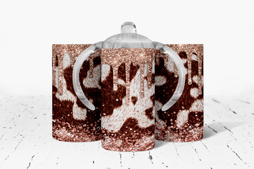 faux cowhide faux glitter Drip Insulated Kids Dual Lid Sippy Cup Tumbler